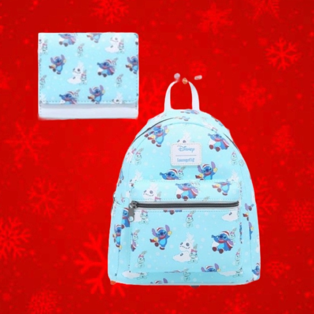 Loungefly Disney Lilo and Stitch Snow Day Mini Backpack and Wallet